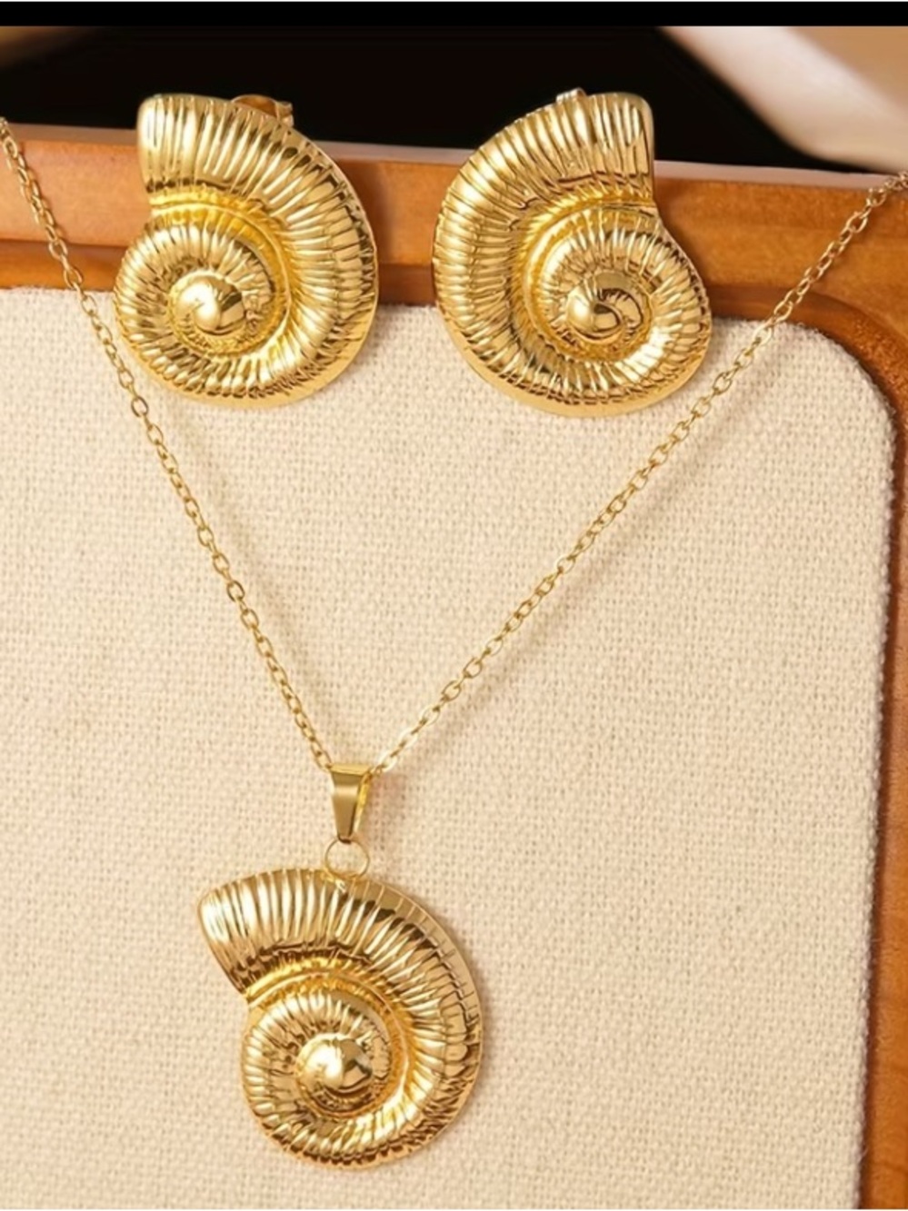Gold Spiral Shell Necklace and Earring Set